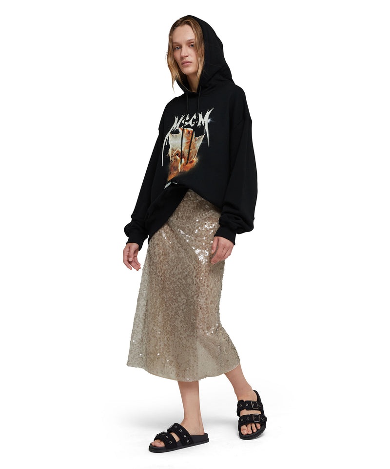 Black MSGM Hooded Sweatshirt With Laser Eyed Cat Graphic | USA_MSGM52816