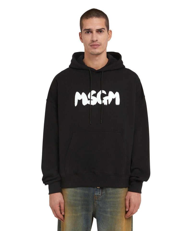 Black MSGM Hooded Sweatshirt With New Brushstroke Logo | USA_MSGM16245