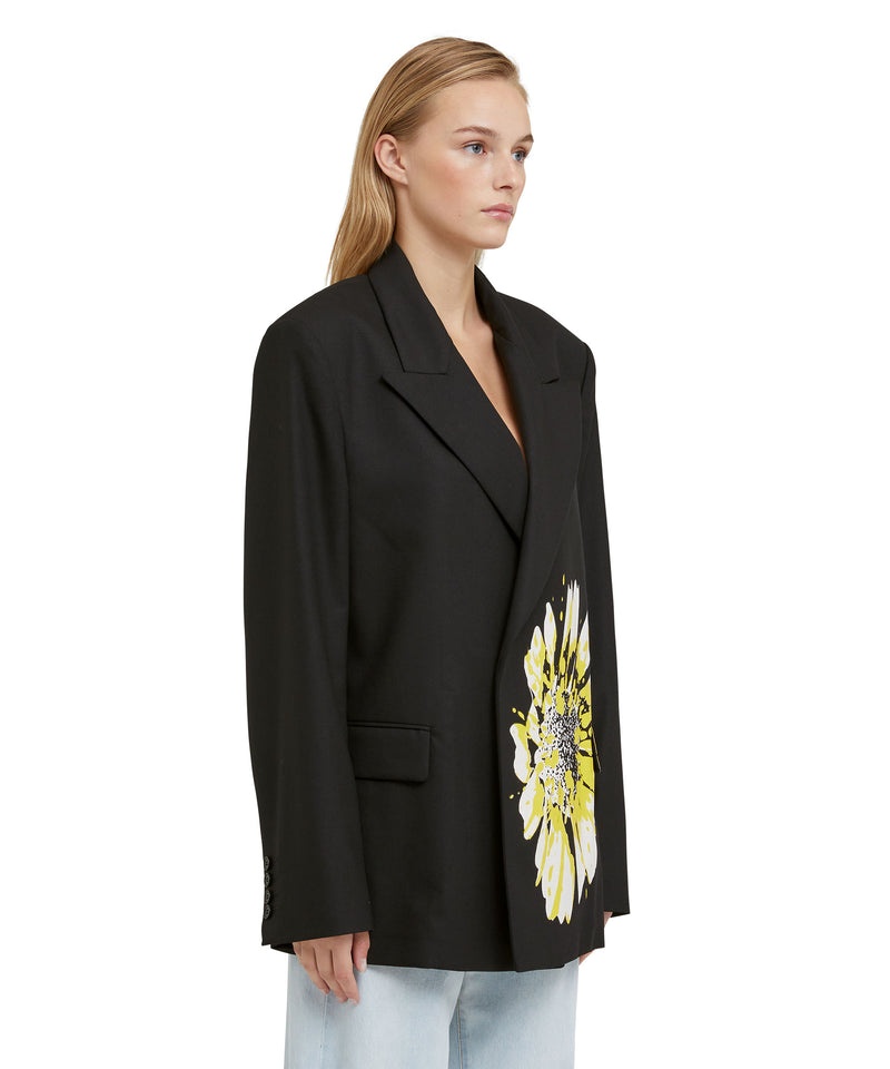 Black MSGM Jacket With Hidden Buttons And Daisy Print | USA_MSGM89202