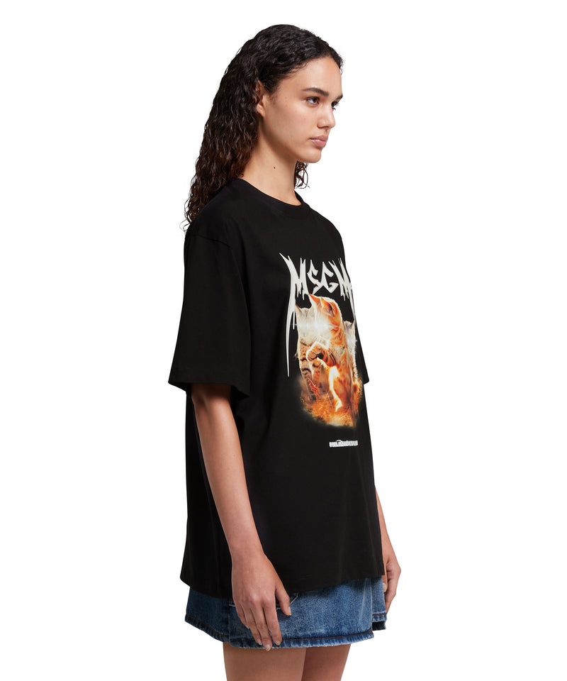 Black MSGM Laser Eyed Cat Graphic | USA_MSGM27489