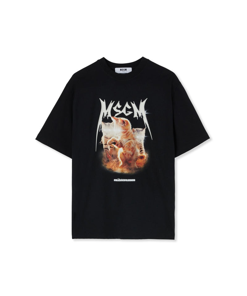 Black MSGM Laser Eyed Cat Graphic | USA_MSGM27489