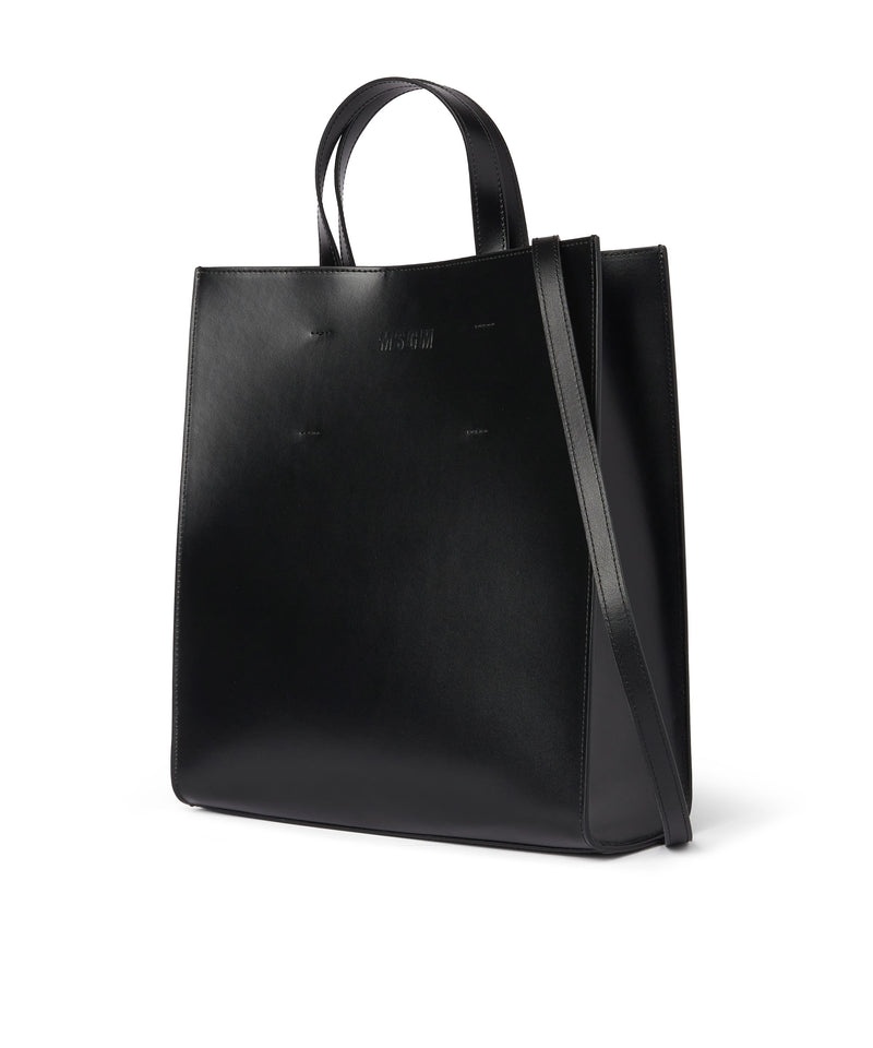 Black MSGM Leather Tote Bag | USA_MSGM96717