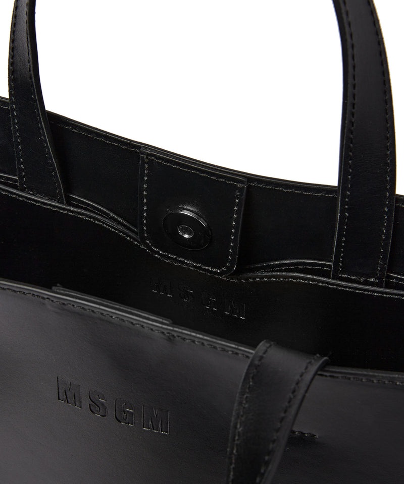 Black MSGM Leather Tote Bag | USA_MSGM96717