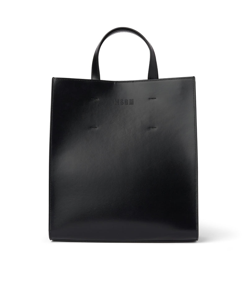 Black MSGM Leather Tote Bag | USA_MSGM96717