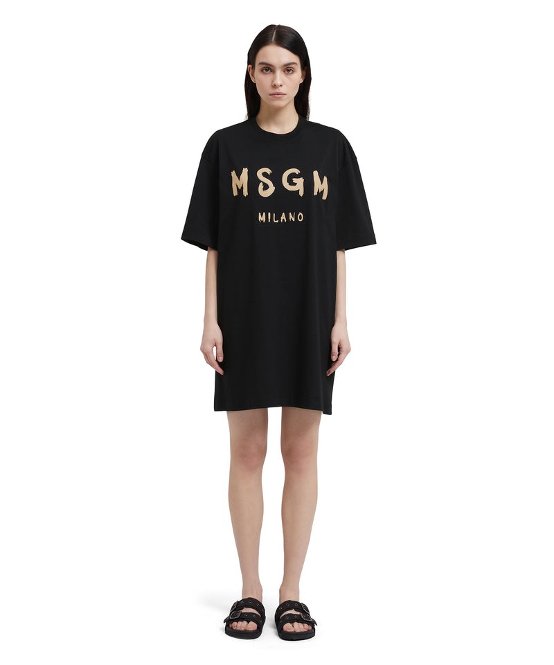 Black MSGM Long Dress With Brushstroke Logo | USA_MSGM89748