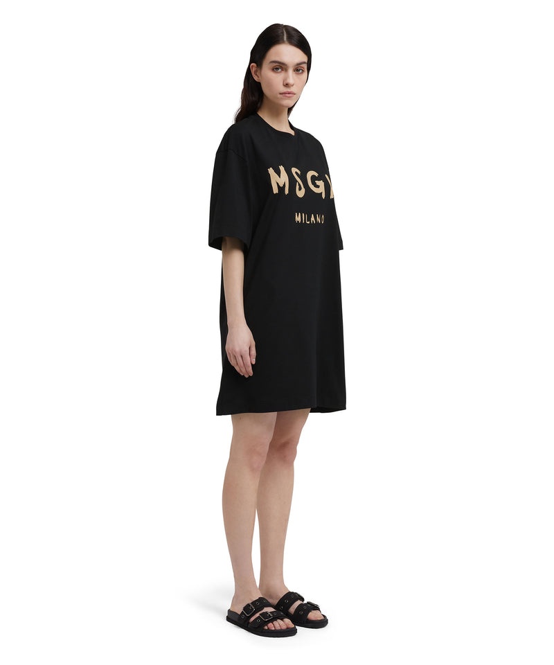 Black MSGM Long Dress With Brushstroke Logo | USA_MSGM89748