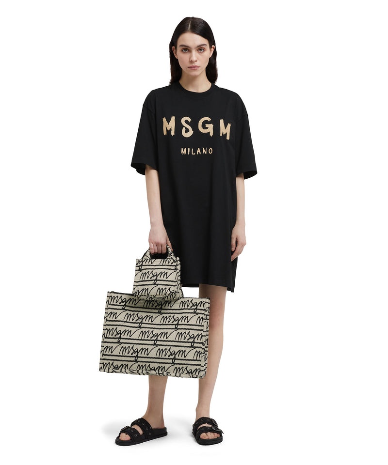 Black MSGM Long Dress With Brushstroke Logo | USA_MSGM89748