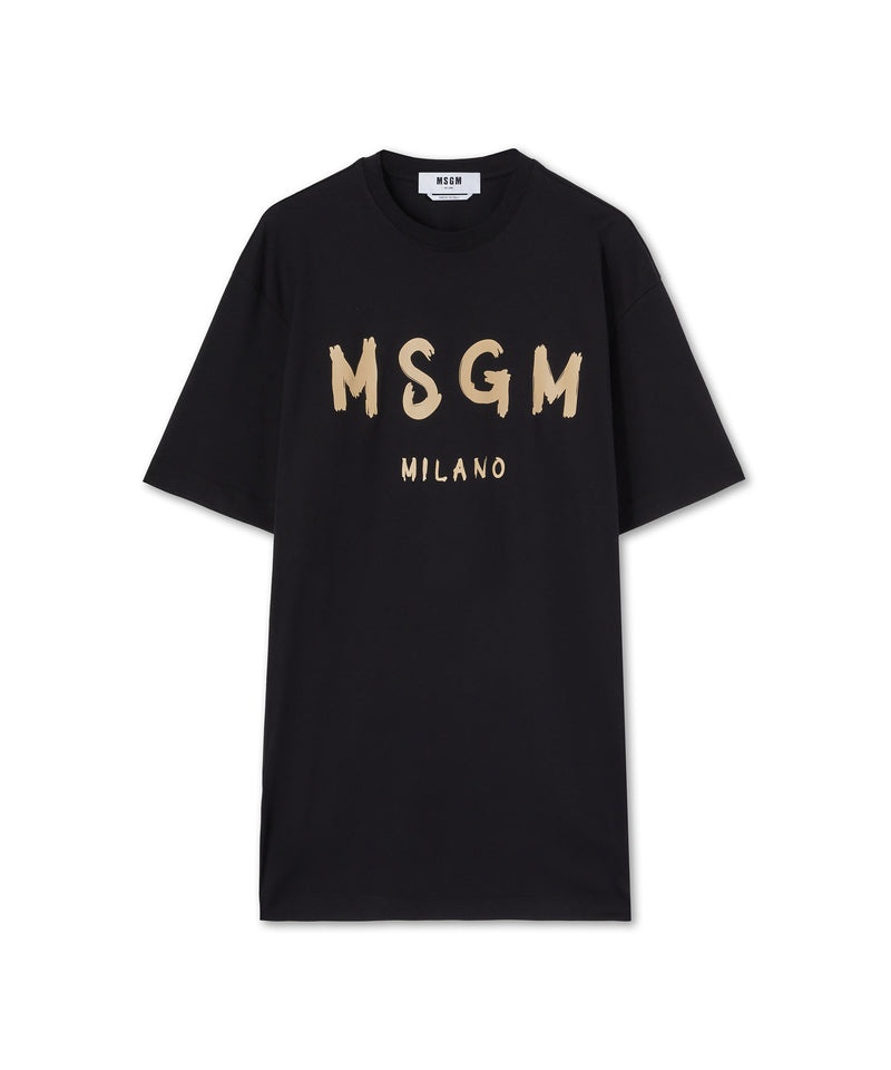 Black MSGM Long Dress With Brushstroke Logo | USA_MSGM89748