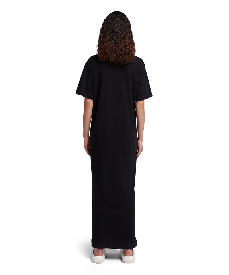 Black MSGM Long Dress With Laser Eyed Cat Print | USA_MSGM54950