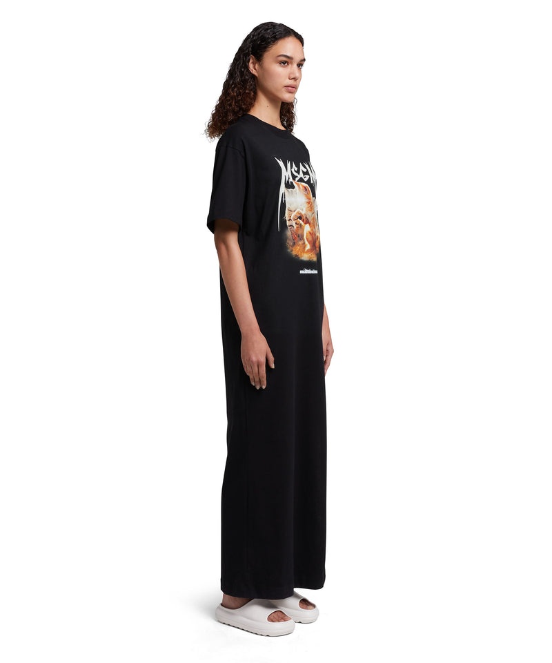 Black MSGM Long Dress With Laser Eyed Cat Print | USA_MSGM54950