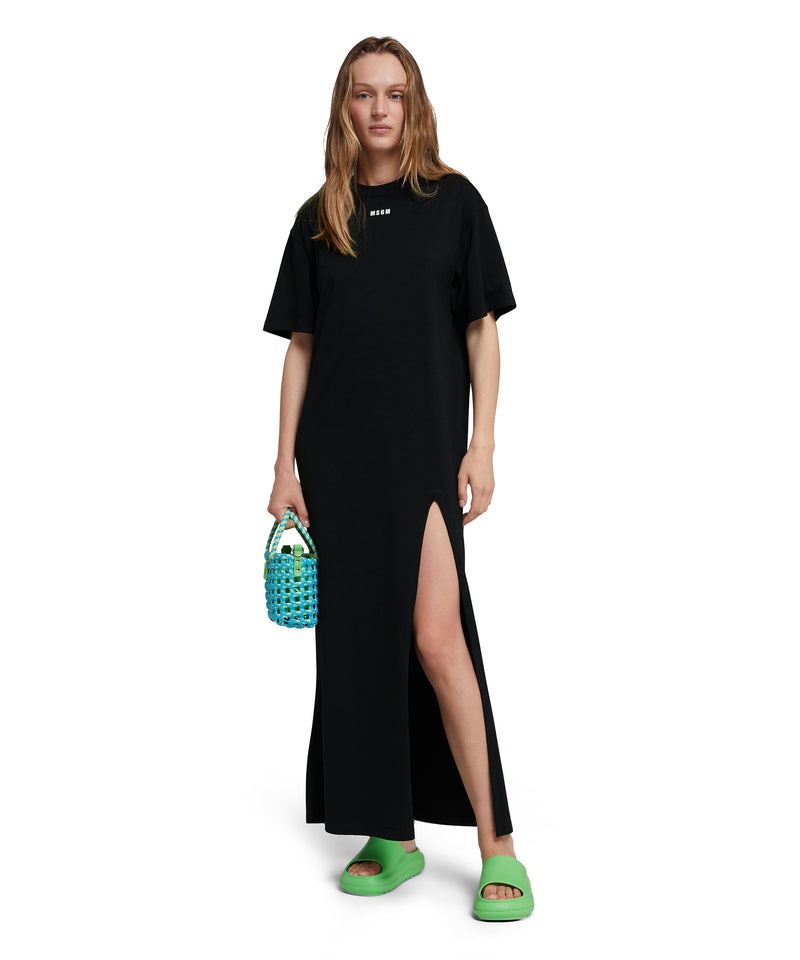 Black MSGM Long Dress With Logo | USA_MSGM77280