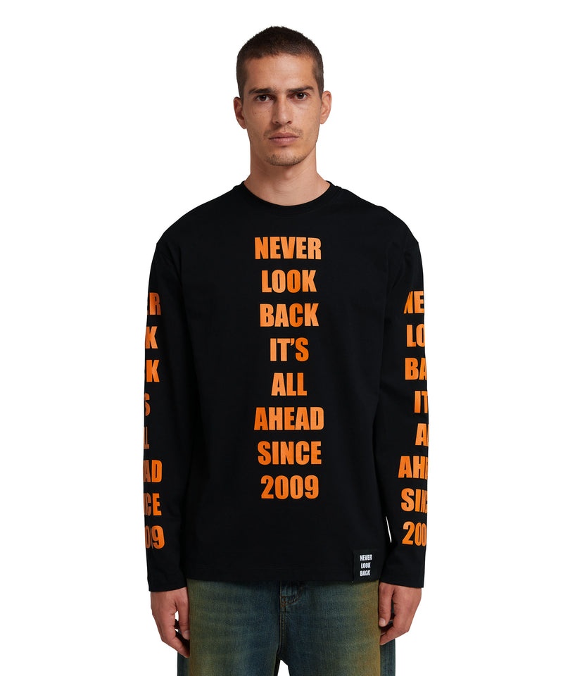 Black MSGM Long Sleeve Never Look Back Graphic | USA_MSGM46346