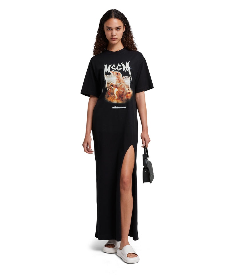 Black MSGM Long T-shirt With "Laser Eyed Cat" Print | USA_MSGM70844