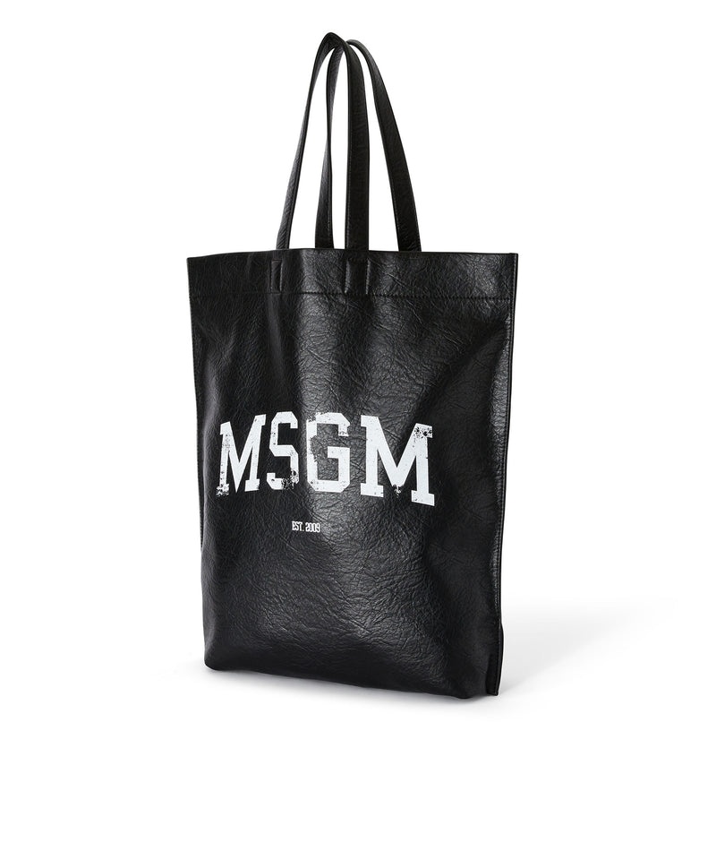 Black MSGM Maxi Tote With Distressed Effect College Logo | USA_MSGM22903