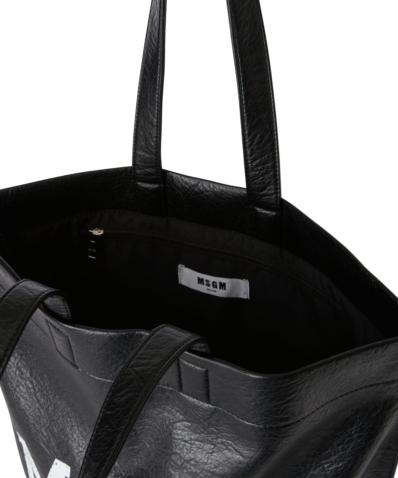 Black MSGM Maxi Tote With Distressed Effect College Logo | USA_MSGM22903