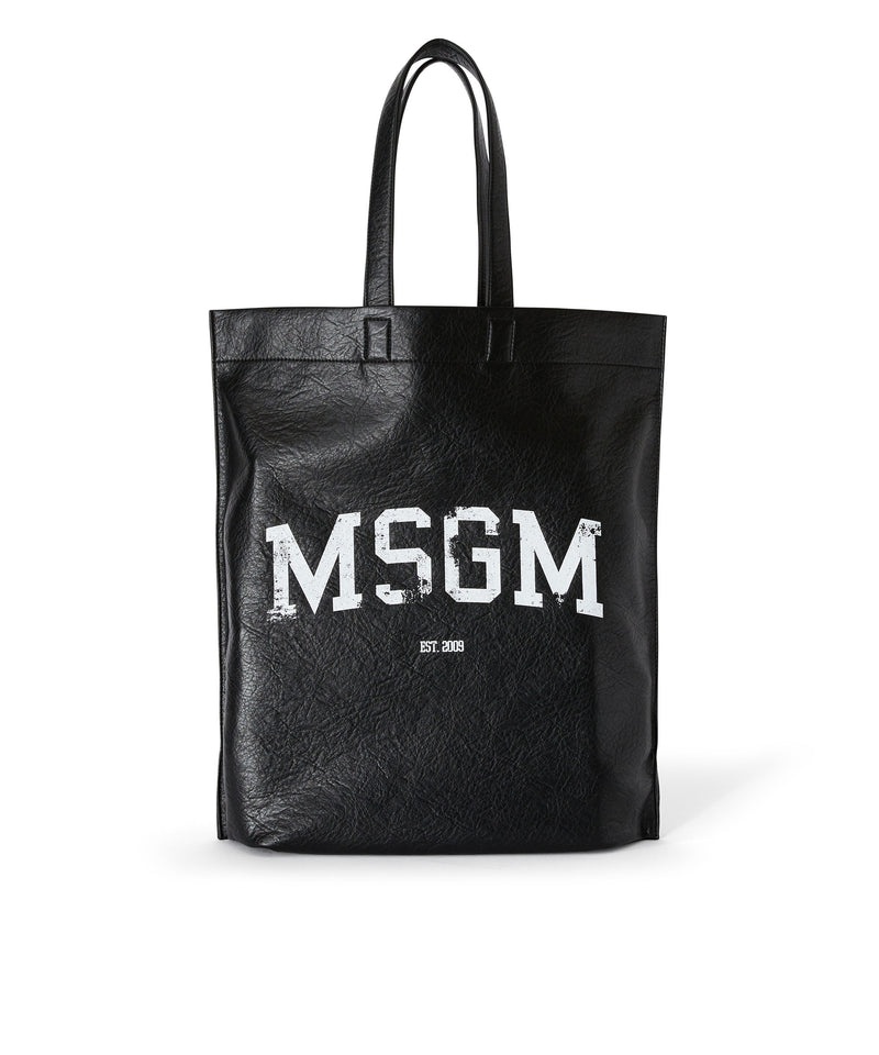 Black MSGM Maxi Tote With Distressed Effect College Logo | USA_MSGM22903