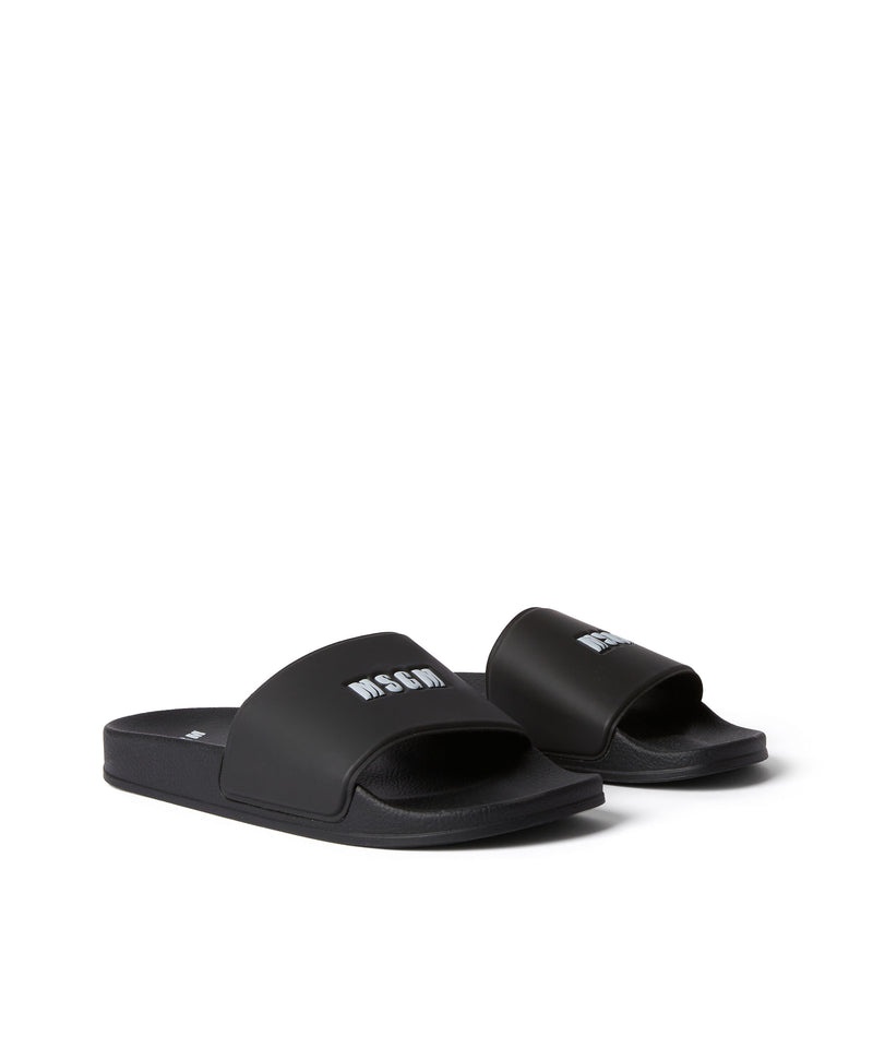 Black MSGM Mini Logo Pool Slides | USA_MSGM61083