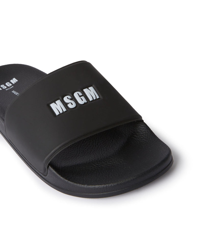 Black MSGM Mini Logo Pool Slides | USA_MSGM61083