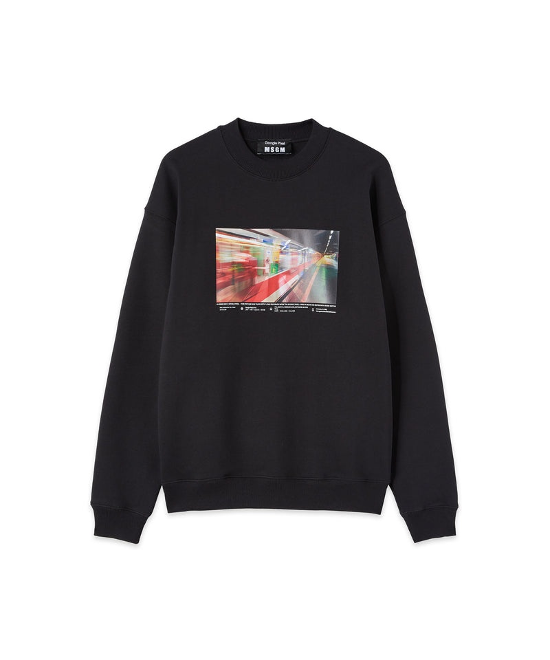 Black MSGM Msgm X Google Pixel Daily Metro Print Sweatshirt | USA_MSGM43569