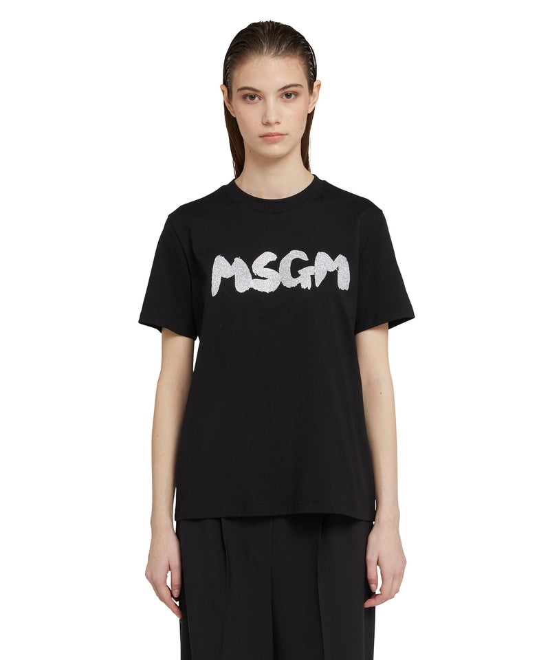 Black MSGM New Brushstroke Glitter Logo | USA_MSGM49481