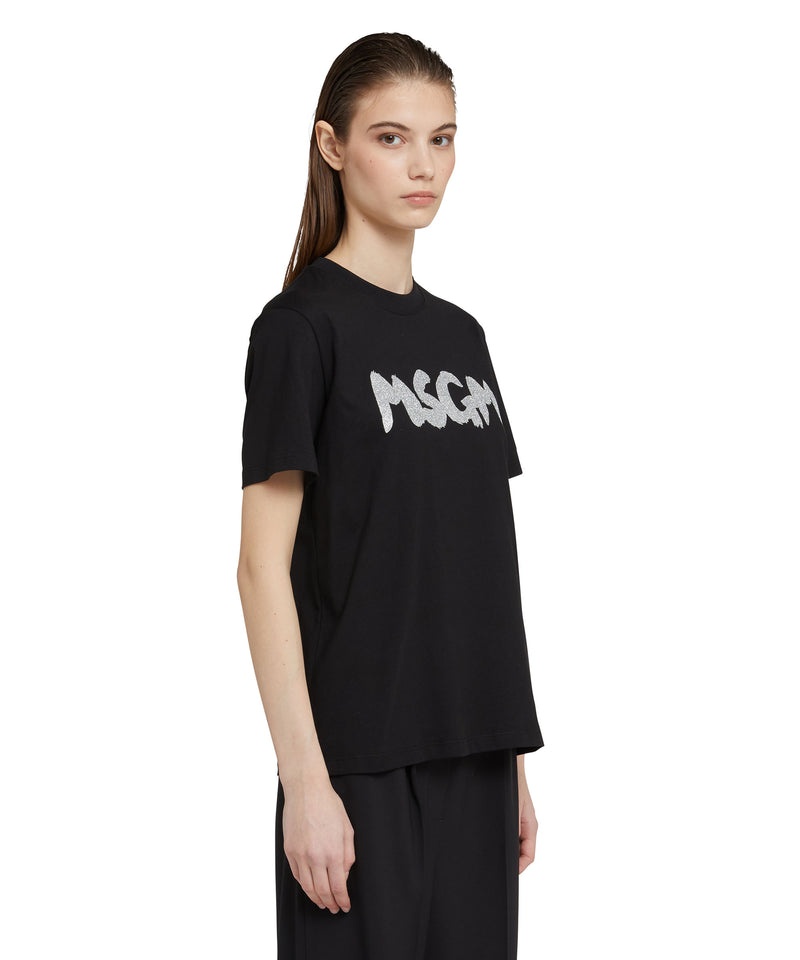 Black MSGM New Brushstroke Glitter Logo | USA_MSGM49481