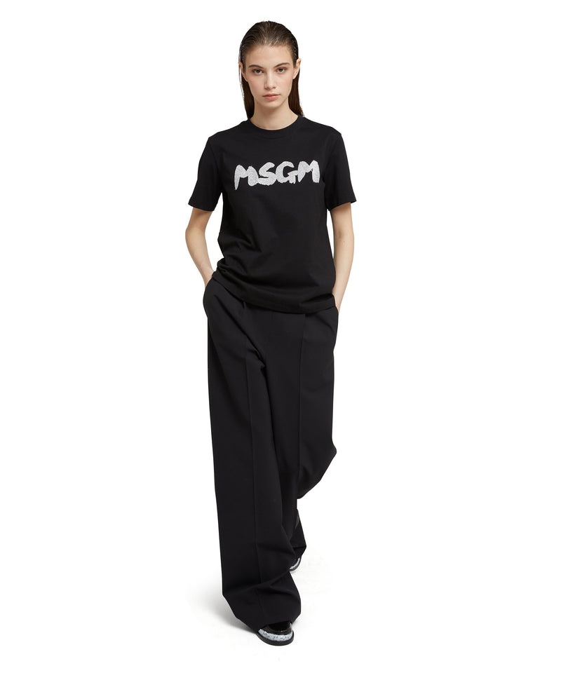 Black MSGM New Brushstroke Glitter Logo | USA_MSGM49481