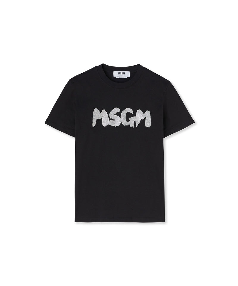 Black MSGM New Brushstroke Glitter Logo | USA_MSGM49481