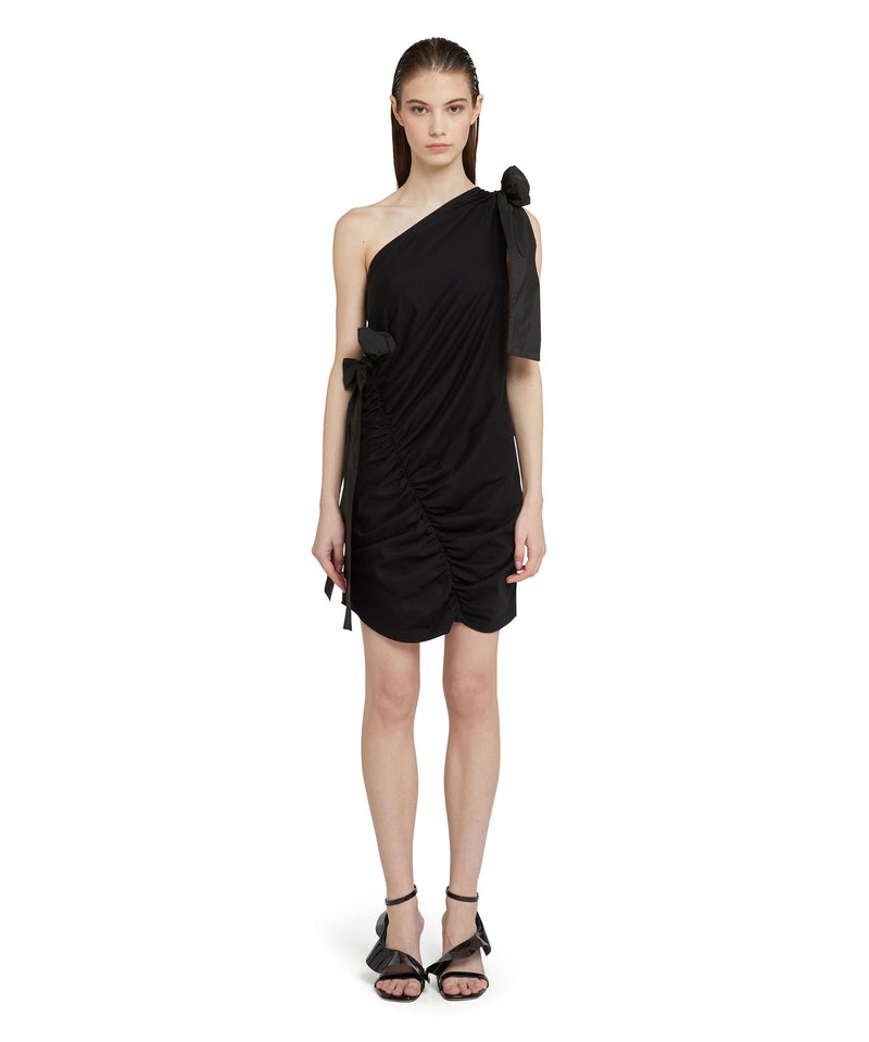 Black MSGM One-shoulder Short In Jersey With Taffeta Bows | USA_MSGM72970