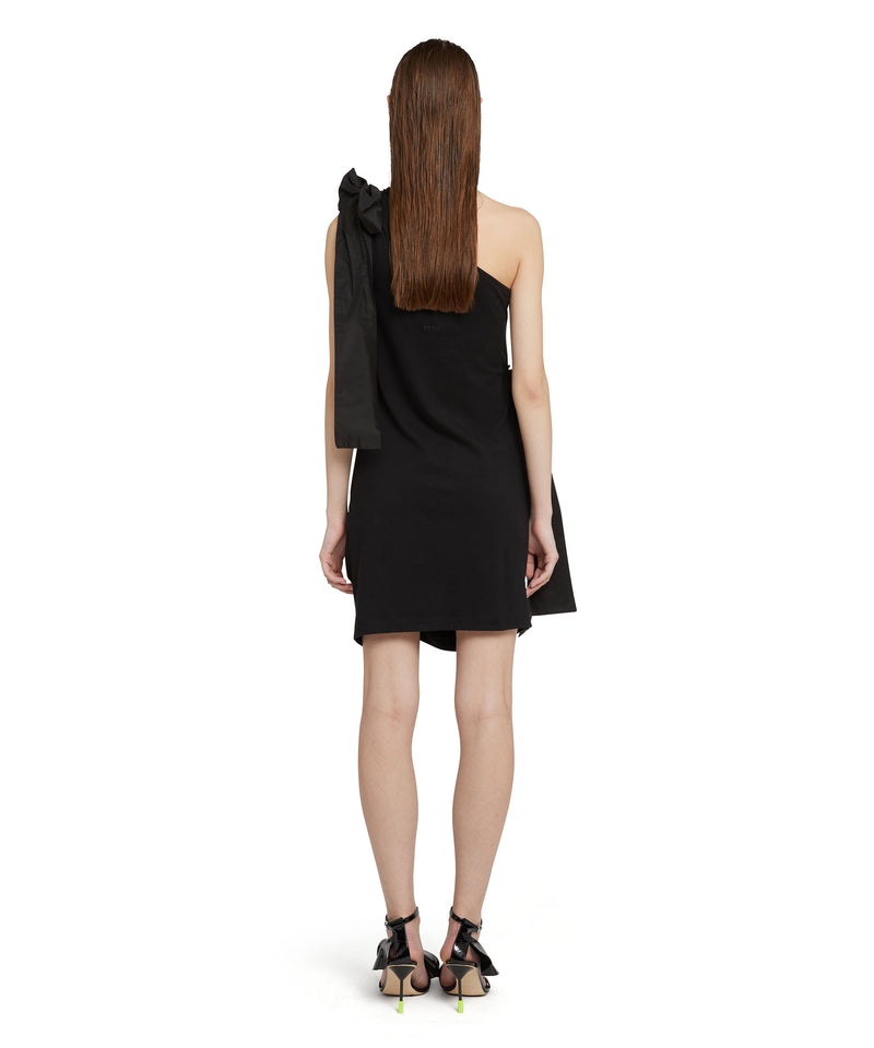 Black MSGM One-shoulder Short In Jersey With Taffeta Bows | USA_MSGM72970