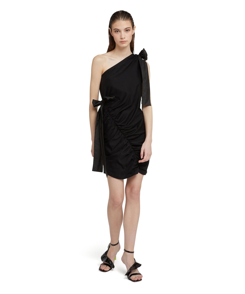 Black MSGM One-shoulder Short In Jersey With Taffeta Bows | USA_MSGM72970