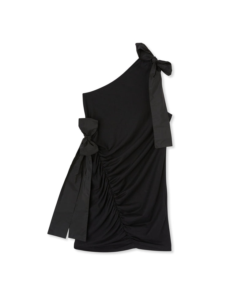 Black MSGM One-shoulder Short In Jersey With Taffeta Bows | USA_MSGM72970