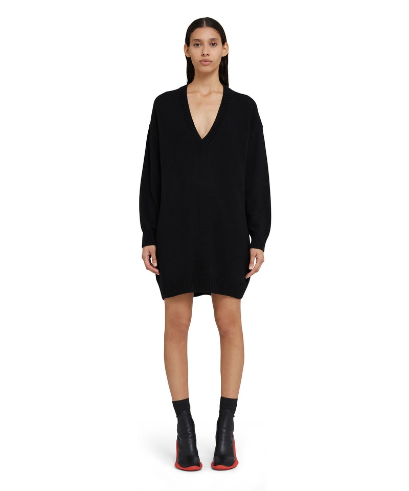 Black MSGM Plain Cashmere Jumper With V-neck | USA_MSGM77846