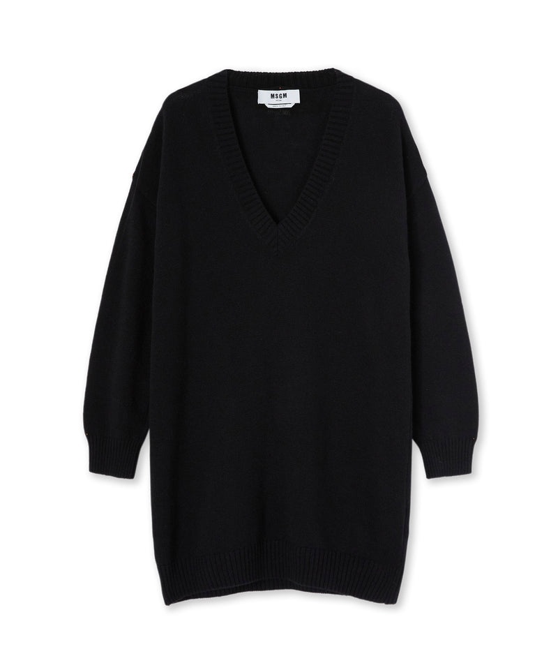 Black MSGM Plain Cashmere Jumper With V-neck | USA_MSGM77846