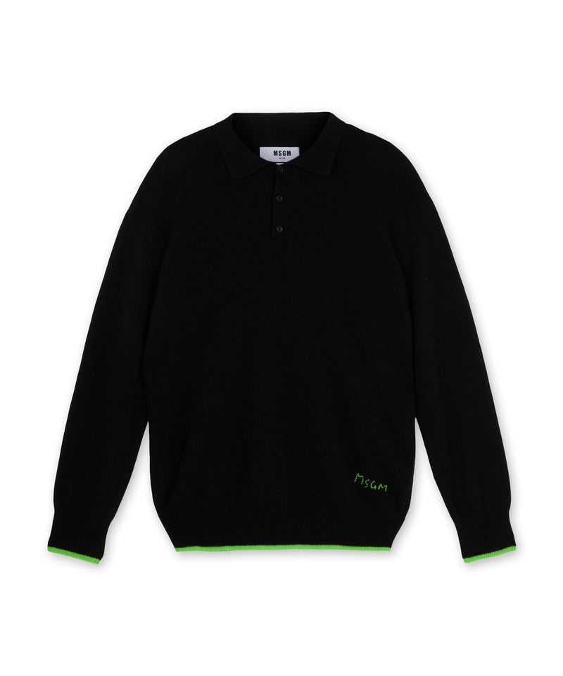 Black MSGM Polo-neck Jumper In Virgin Wool | USA_MSGM67420