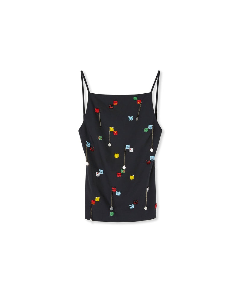 Black MSGM Poplin Top With Suspenders And Embroidered Beads | USA_MSGM78402