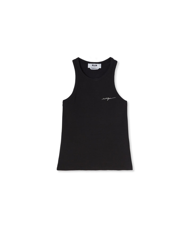 Black MSGM Ribbed Jersey Tank Top With Embroidered Cursive Logo | USA_MSGM59822