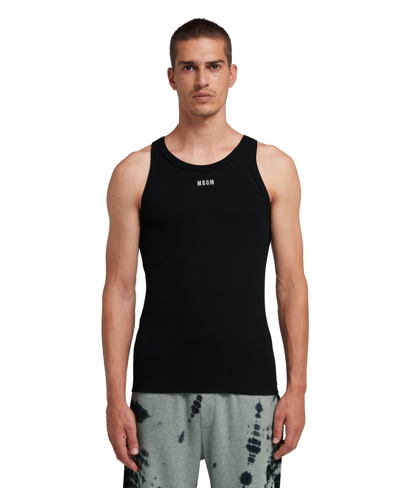 Black MSGM Ribbed Jersey Tank Top With Embroidered Logo | USA_MSGM84555