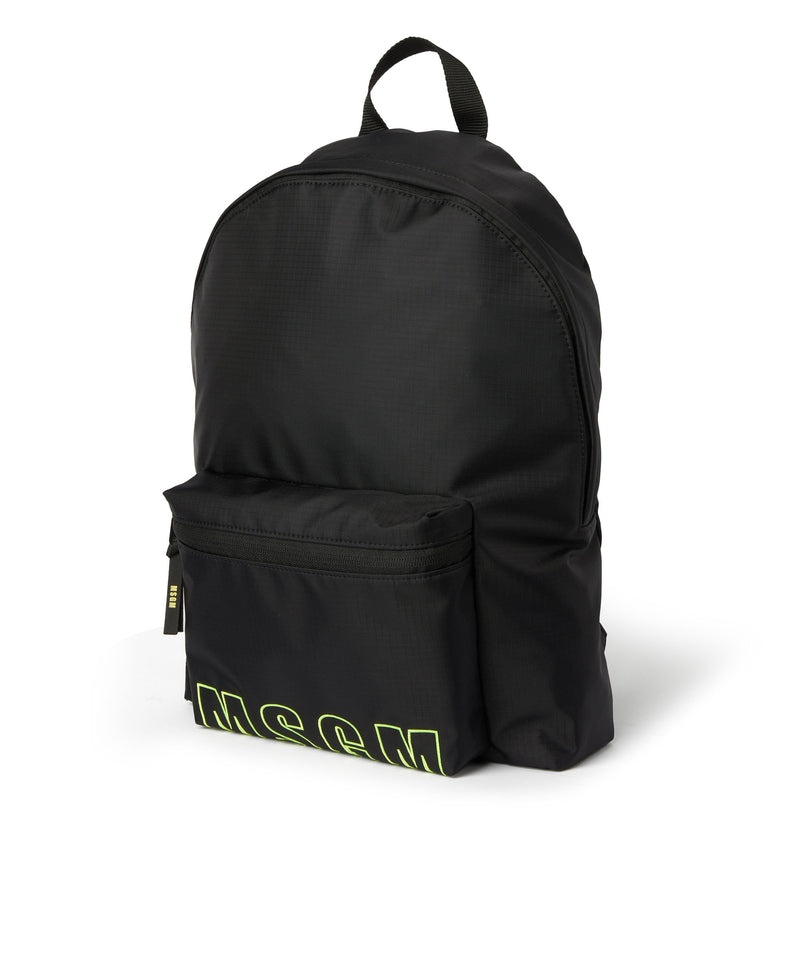 Black MSGM Ripstop Nylon Backpack With Embroidered Logo | USA_MSGM58177