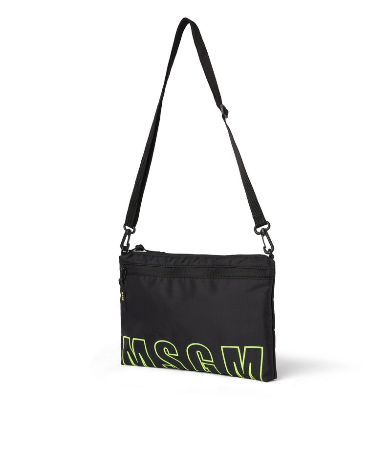 Black MSGM Ripstop Nylon Shoulder Bag With Embroidered Logo | USA_MSGM31103