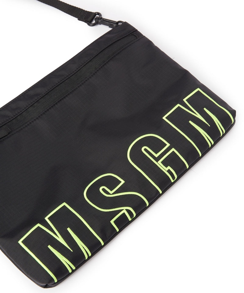 Black MSGM Ripstop Nylon Shoulder Bag With Embroidered Logo | USA_MSGM31103