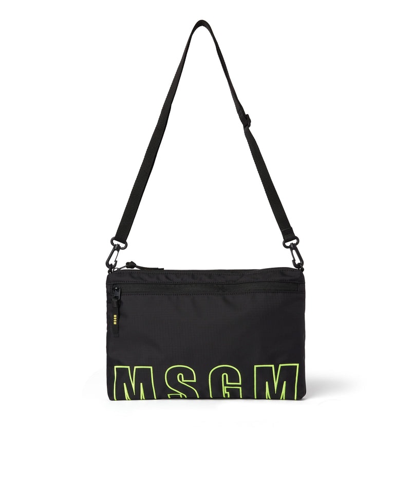 Black MSGM Ripstop Nylon Shoulder Bag With Embroidered Logo | USA_MSGM31103