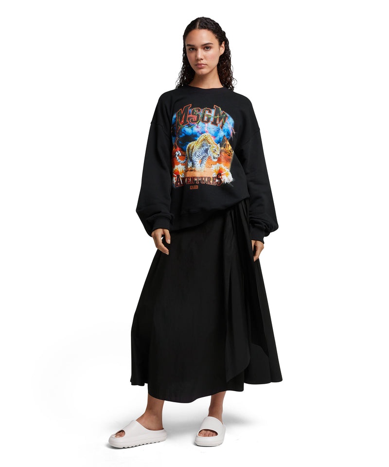 Black MSGM Roomy Poplin Long Skirt With Bow | USA_MSGM12262