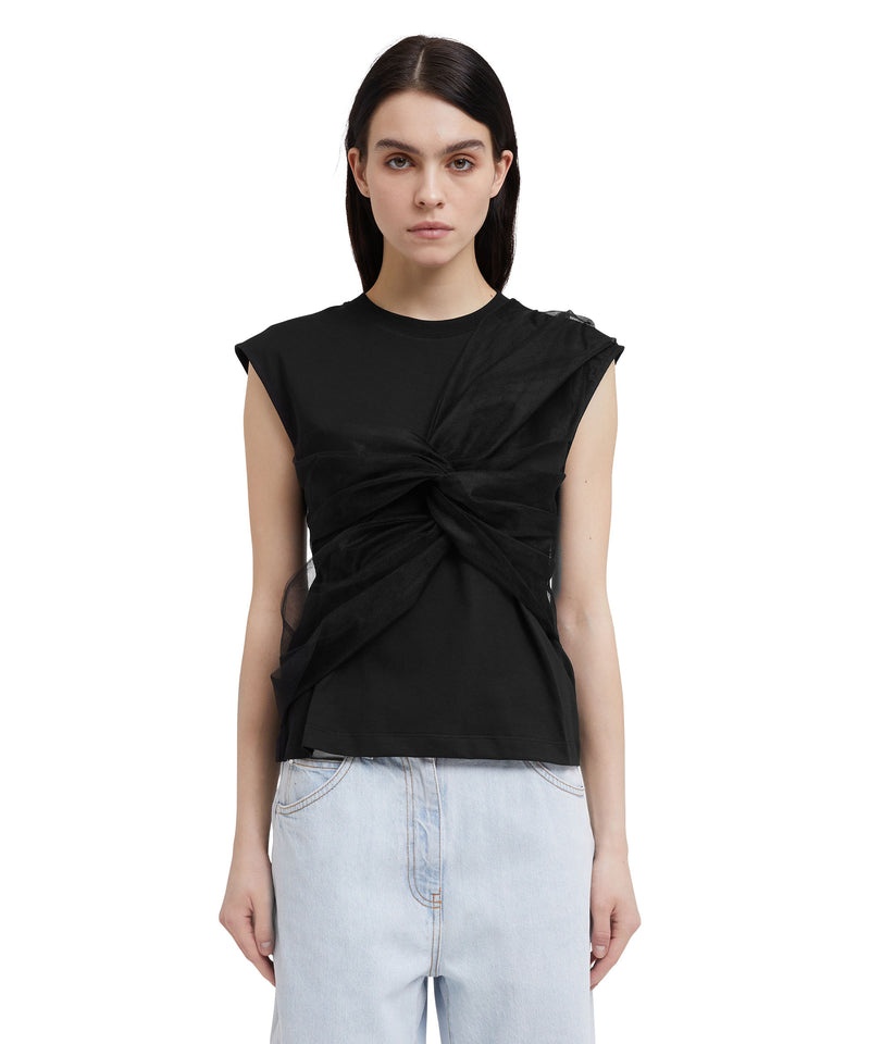 Black MSGM Sleeveless Top With Tulle Applications | USA_MSGM92153