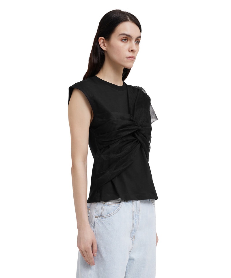 Black MSGM Sleeveless Top With Tulle Applications | USA_MSGM92153