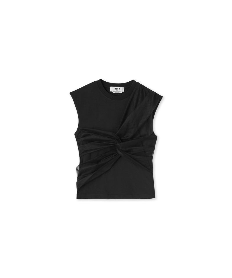 Black MSGM Sleeveless Top With Tulle Applications | USA_MSGM92153