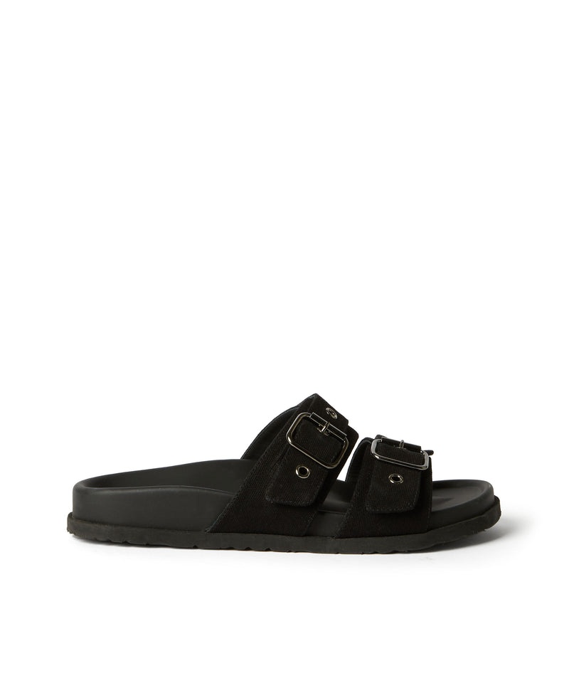 Black MSGM Slipper With Buckle And Eyelets | USA_MSGM46427