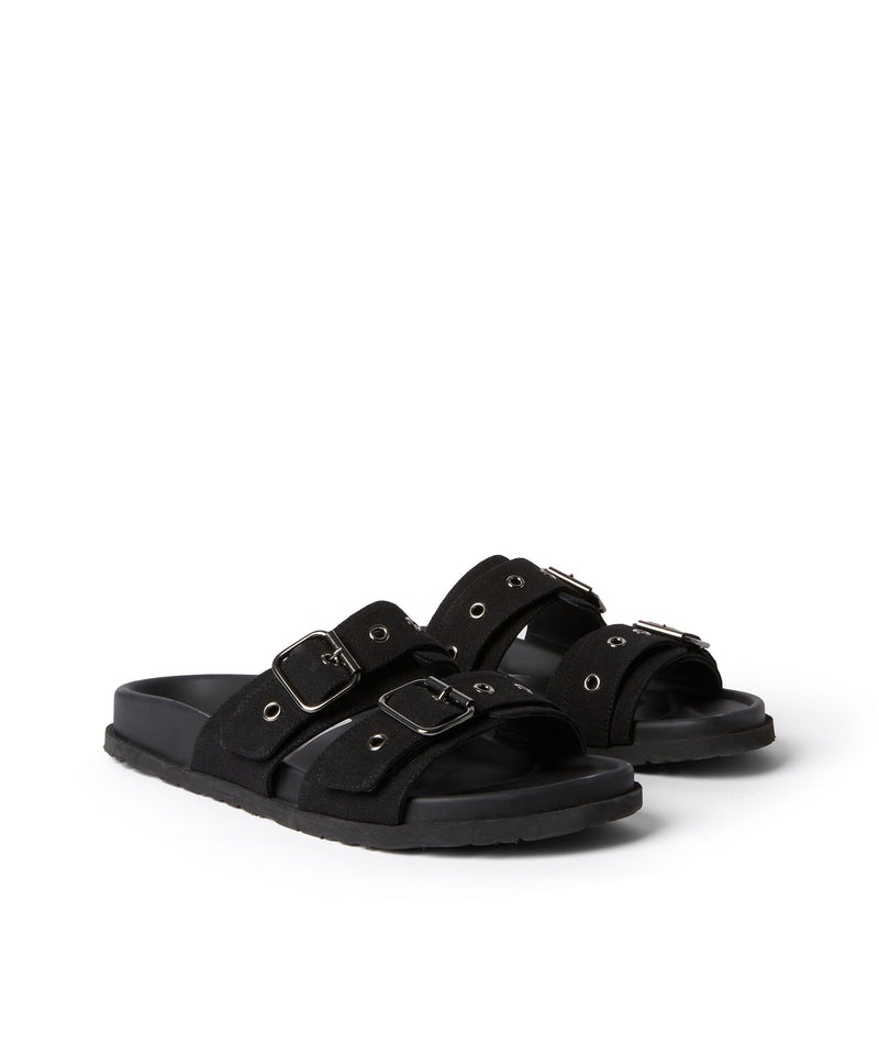 Black MSGM Slipper With Buckle And Eyelets | USA_MSGM46427