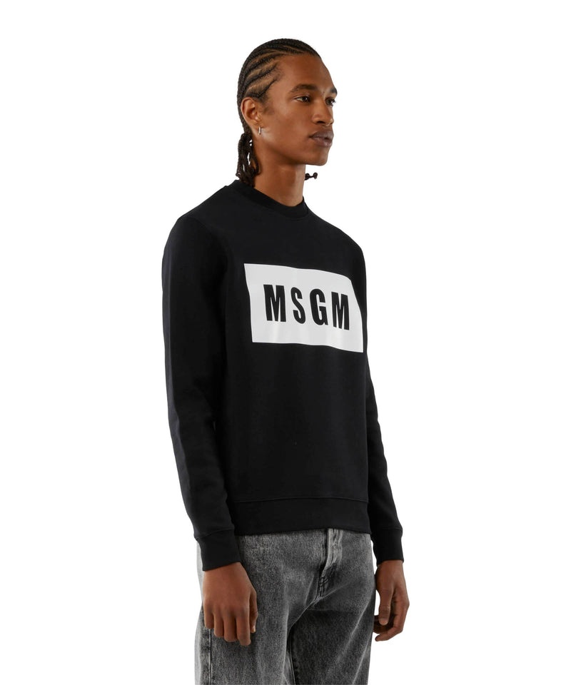 Black MSGM Solid Colour Cotton Sweatshirt With A Box Logo | USA_MSGM40343