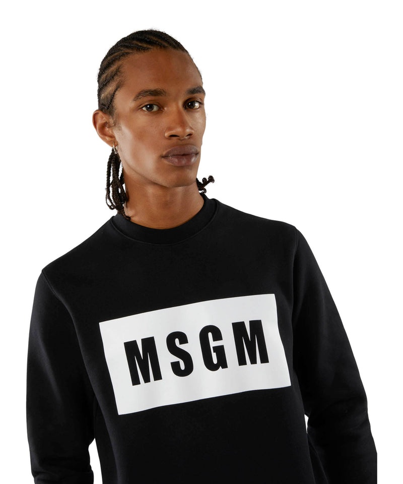 Black MSGM Solid Colour Cotton Sweatshirt With A Box Logo | USA_MSGM40343