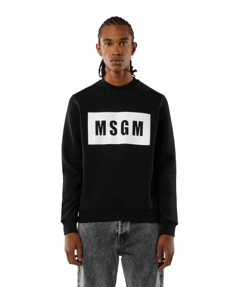 Black MSGM Solid Colour Cotton Sweatshirt With A Box Logo | USA_MSGM40343